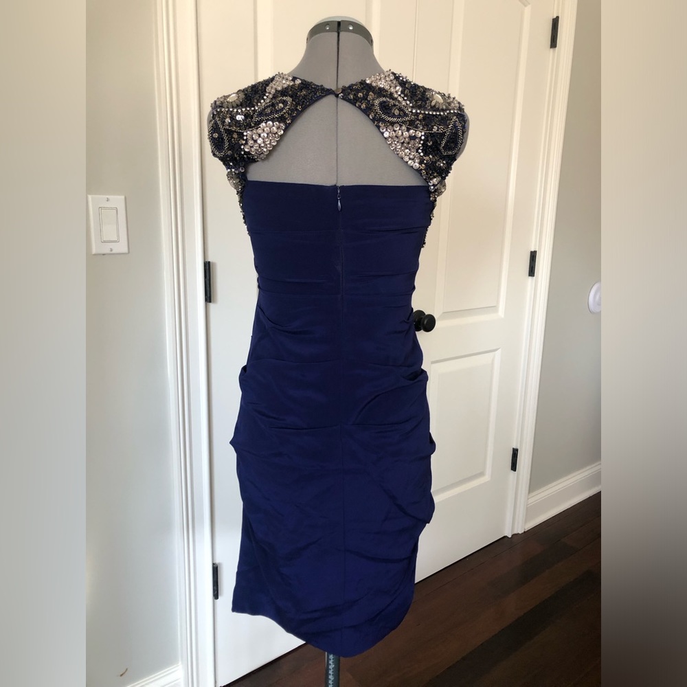 Nicole Miller Navy Ruched Beaded Mini Dress - Size 2 - Picture 7 of 10